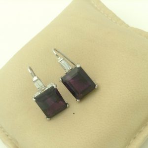 12.00 Ct Amethyst and 0.40 Ct Diamond Short Drop Earrings 18k on a pillow