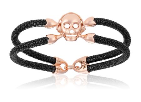Skull bracelet made with rose gold and black strap