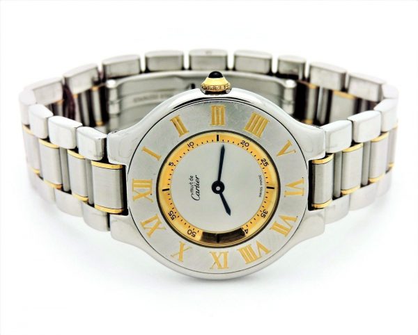 Front view of 21 Must de Cartier Stainless Steel Gold Tone Watch