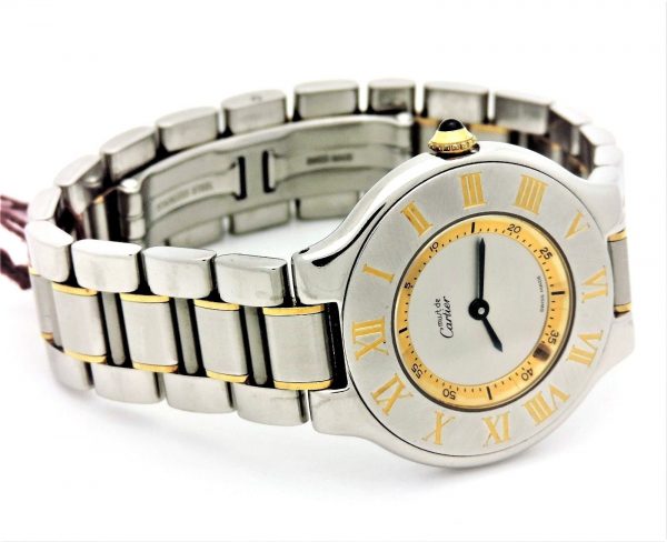 Side view of 21 Must de Cartier Stainless Steel Gold Tone Watch