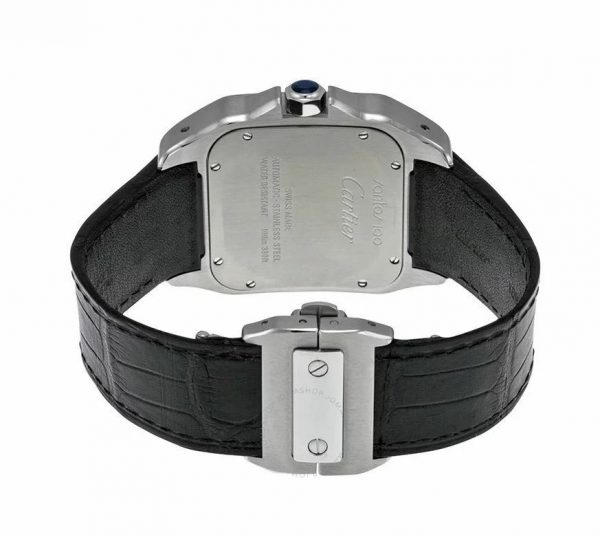 Silver Men's Watch with black strap, Cartier Santos 100 W20106X8 brand