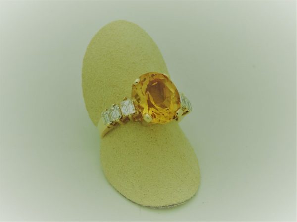 6.00 Ct Citrine and 0.50 Ct Diamonds Classy Ring 14k on a carton ring