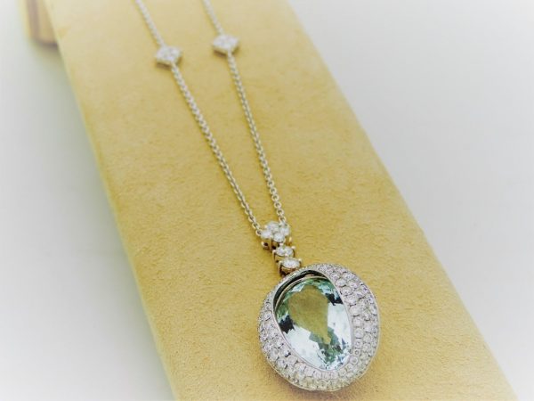 27.00 carat Aquamarine and 2.40 carat Diamond Triple Halo Necklace