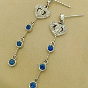 0.65 Ct Unheated Sapphire with 0.12 Ct Diamonds Medium Drop 18k Earrings