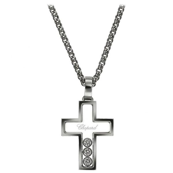 Front view of Happy Cross 18K Gold and Diamonds Necklace