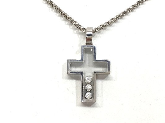 Front view of Happy Cross 18K Gold and Diamonds Necklace