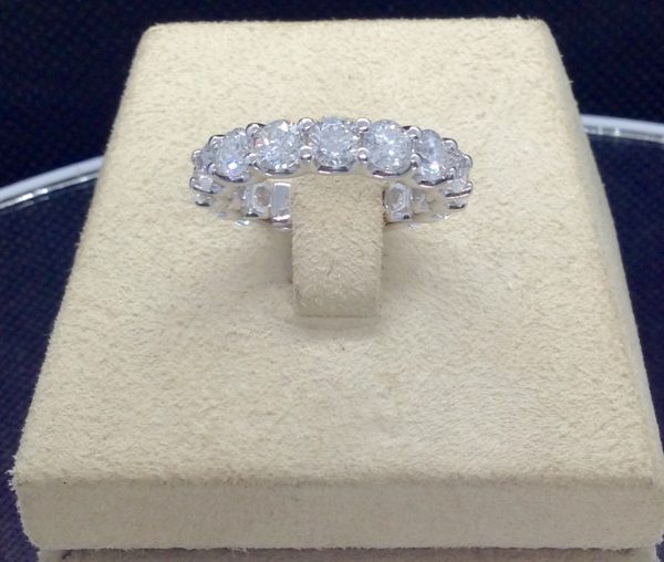 18K White Gold 5.00 Ct G/VS Eternity Ring in a jewelry box (front view)