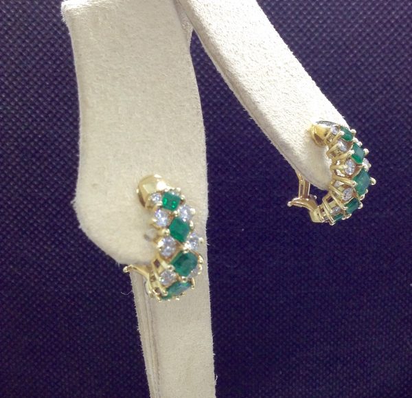 0.78 Ct Colombian Emerald with 0.75 Ct Diamond 18k Yellow Gold Huggies Cocktail Earrings