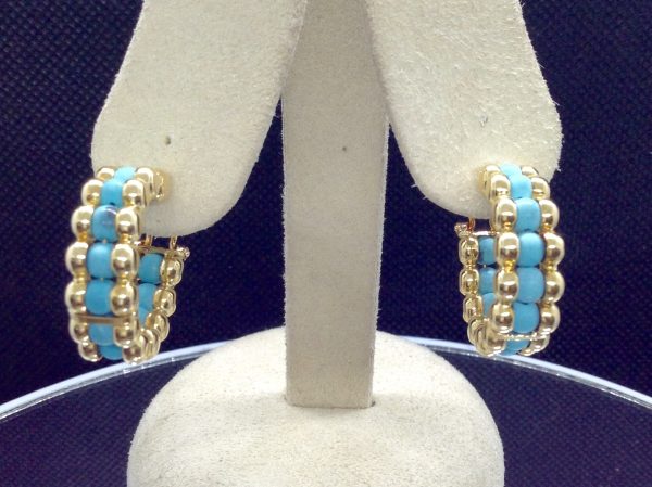 Unique 14k Yellow Gold Hoops with 2.65 Ct Turquosie
