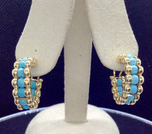 Unique 14k Yellow Gold Hoops with 2.65 Ct Turquosie