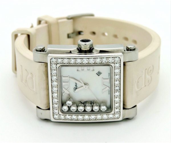 Chopard Happy Sport Square 7 Diamond White Rubber Strap Watch