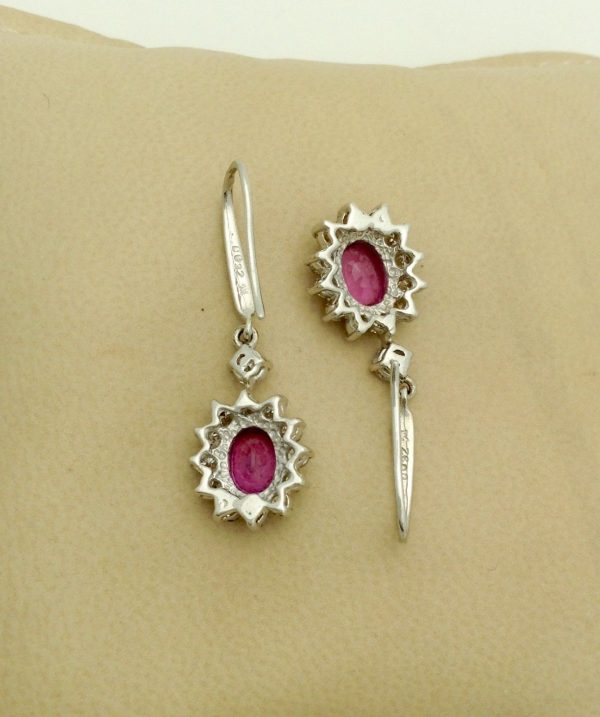 14K White Gold 2.0 CT Pink Sapphire Flower Earrings W/ 1.04 CT VS Diamond Halo