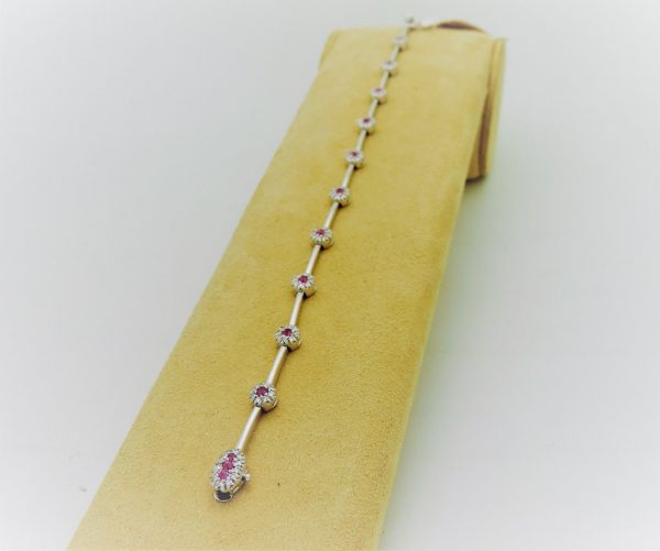 18Kt White Gold With 1.00Ct Tw of Diamond and .75Ct Sapphires Bracelet