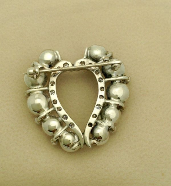 Vintage 6mm South Sea Pearl 14k White Gold Brooch w/ 0.78CT VS Diamond Halo on a pillow