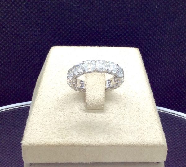 9.10 Ct Diamond Eternity Platinum Ring in a jewelry box (front view)