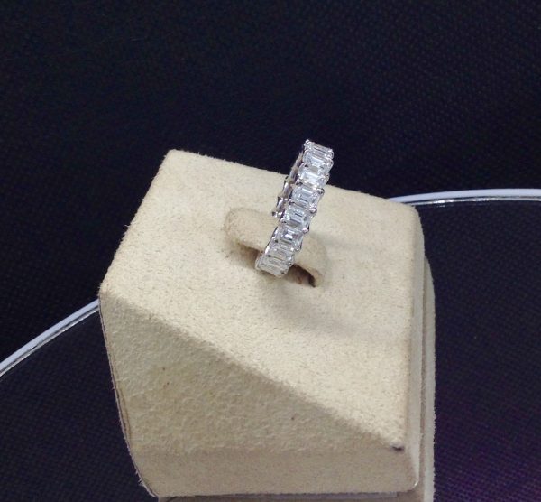 4.35 Ct Diamond Platinum Eternity Band Ring in a jewelry box (side view)