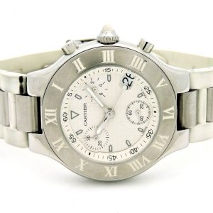 Cartier Must 21 SS Rubber White Chronograph Watch