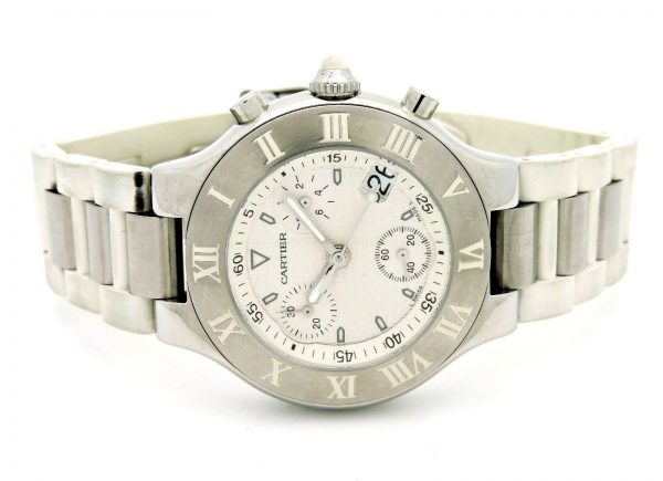 Cartier Must 21 SS Rubber White Chronograph Watch