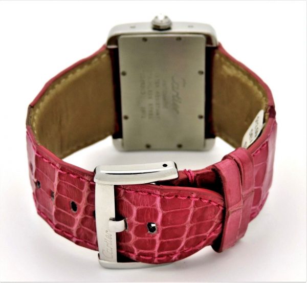 Cartier Divan Tank Diamond Bezel Watch with red strap