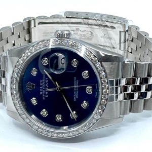 Rolex, 36 mm DateJust with blue aftermarket diamond dial aftermarket diamond bezel and Jubilee bracelet